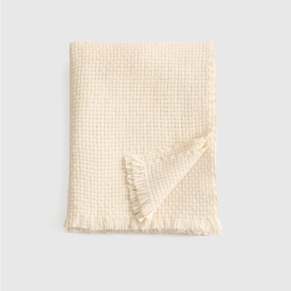 NWT QUINCE Ultra Luxe Basketweave Throw 50x60 Natural